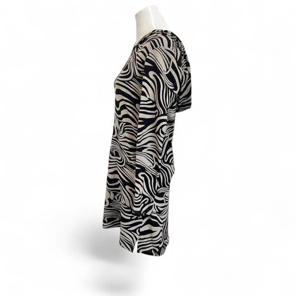 Uncle Frank Zebra Print Floral Embroidered V-Neck Dress Medium Stretch Boho - Picture 2 of 7